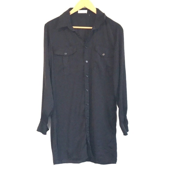 Elan black long sleeve button down shirt oversized loose fit size Small - Picture 2 of 11